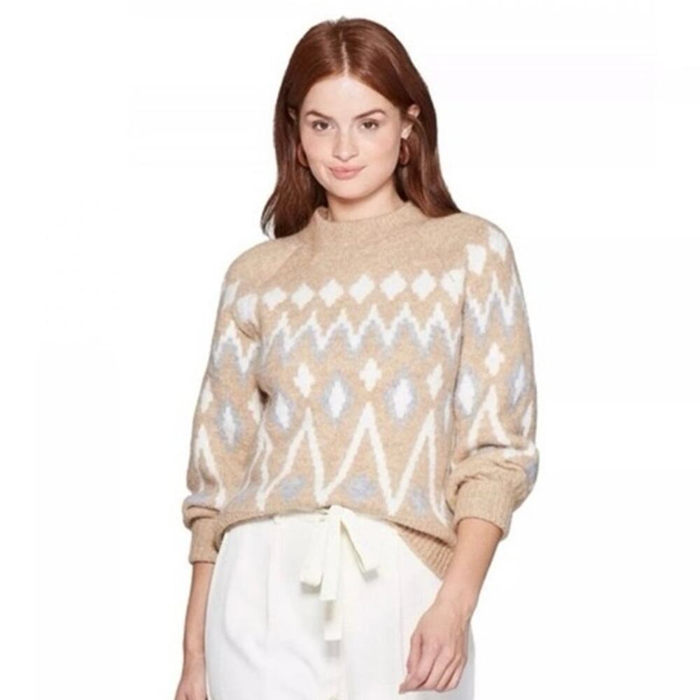 A New Day Fair Isle Sweater 2XL XXL Beige Tan White cozy soft neutral